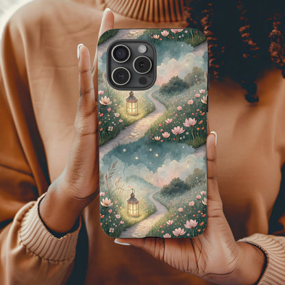 Floral Pathway Lamp Post Scenery with Custom Name Custom Phone Case - Walk Greener