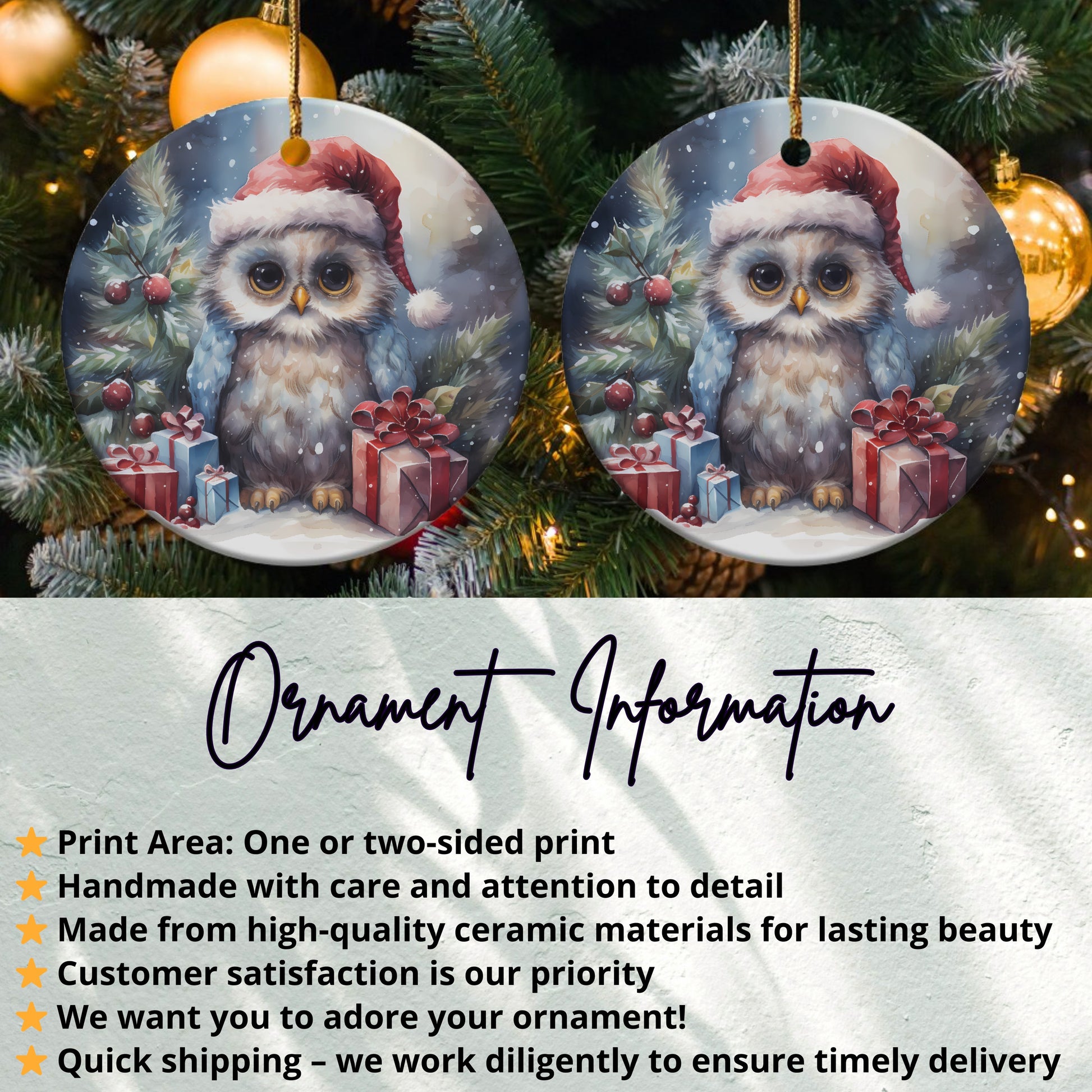 Adorable Holiday Owl Design Round Ornament product