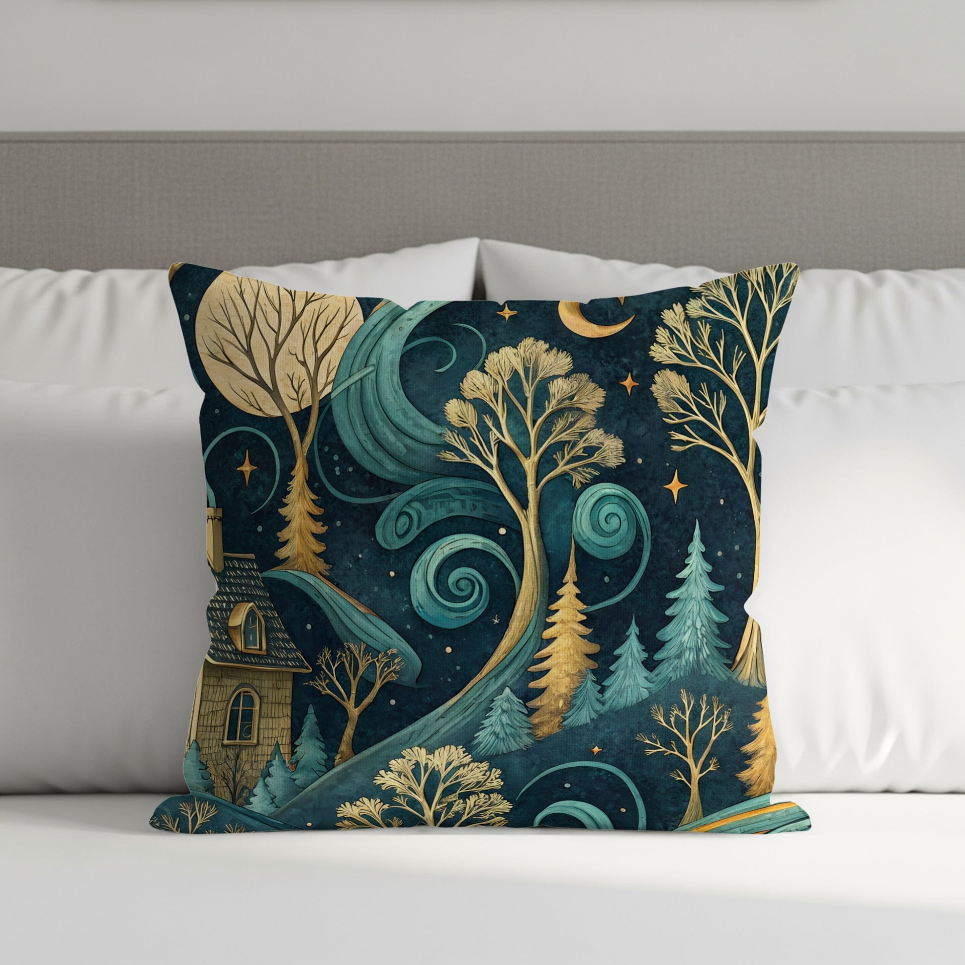 Enchanting Night Forest Design Throw Pillow