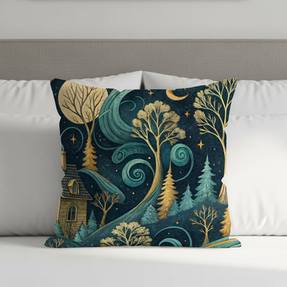 Enchanting Night Forest Design Throw Pillow