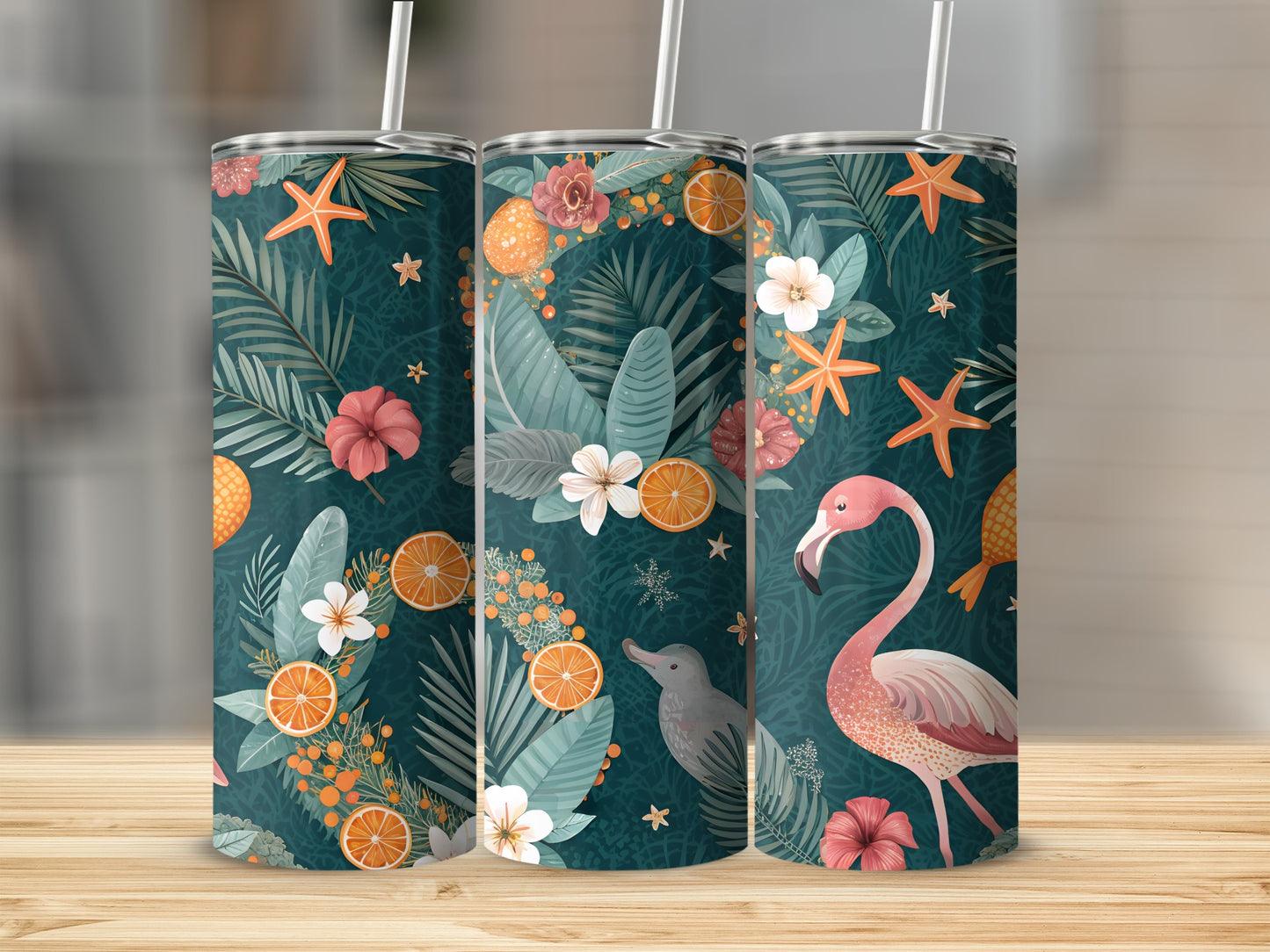 Tropical Floral and Flamingo Tumbler Cup