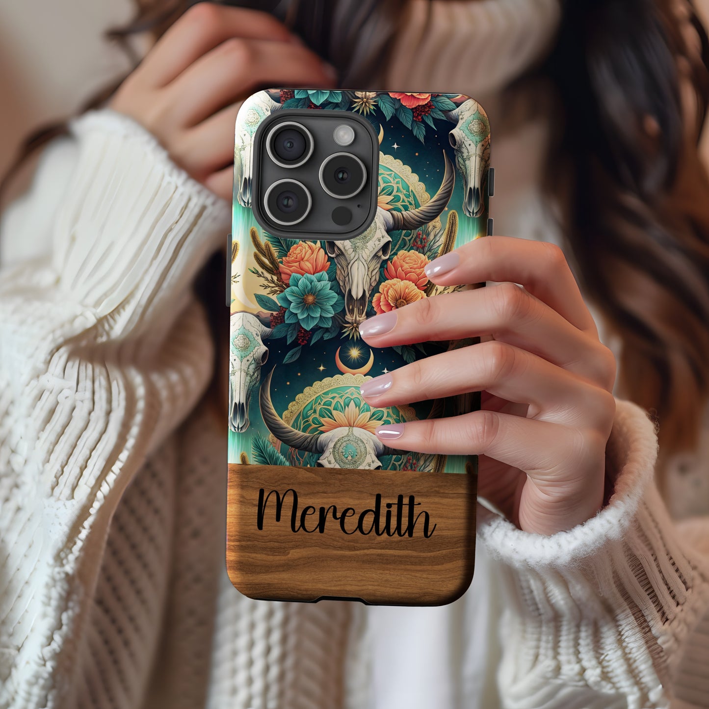 Personalized Name Rustic Floral Skull Phone Case