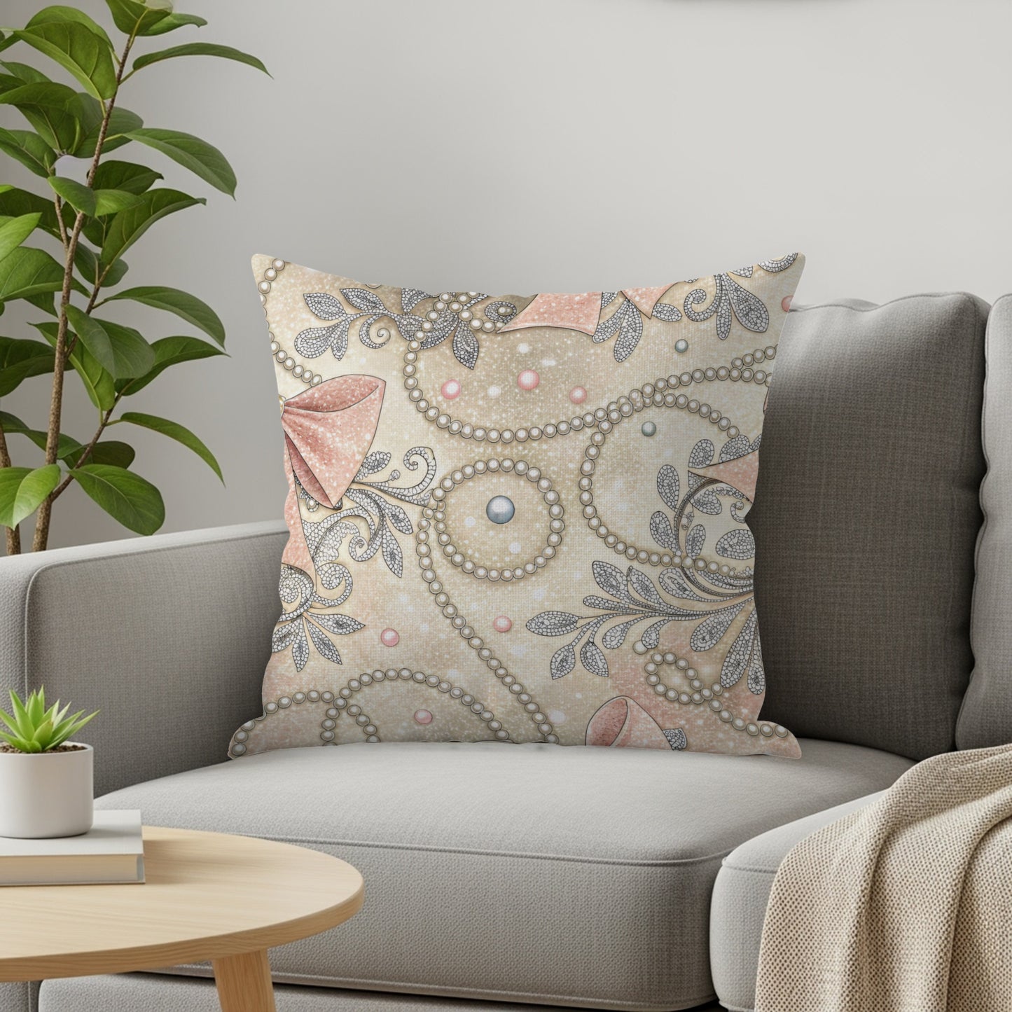 Sparkling Bows with Pearls Pattern Design Pillows & Pillow Cases - Walk Greener