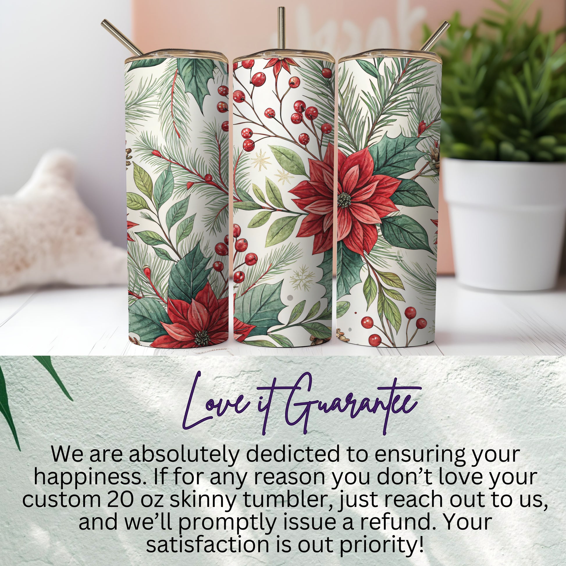 Custom 20 oz Skinny Tumbler with Floral Pattern