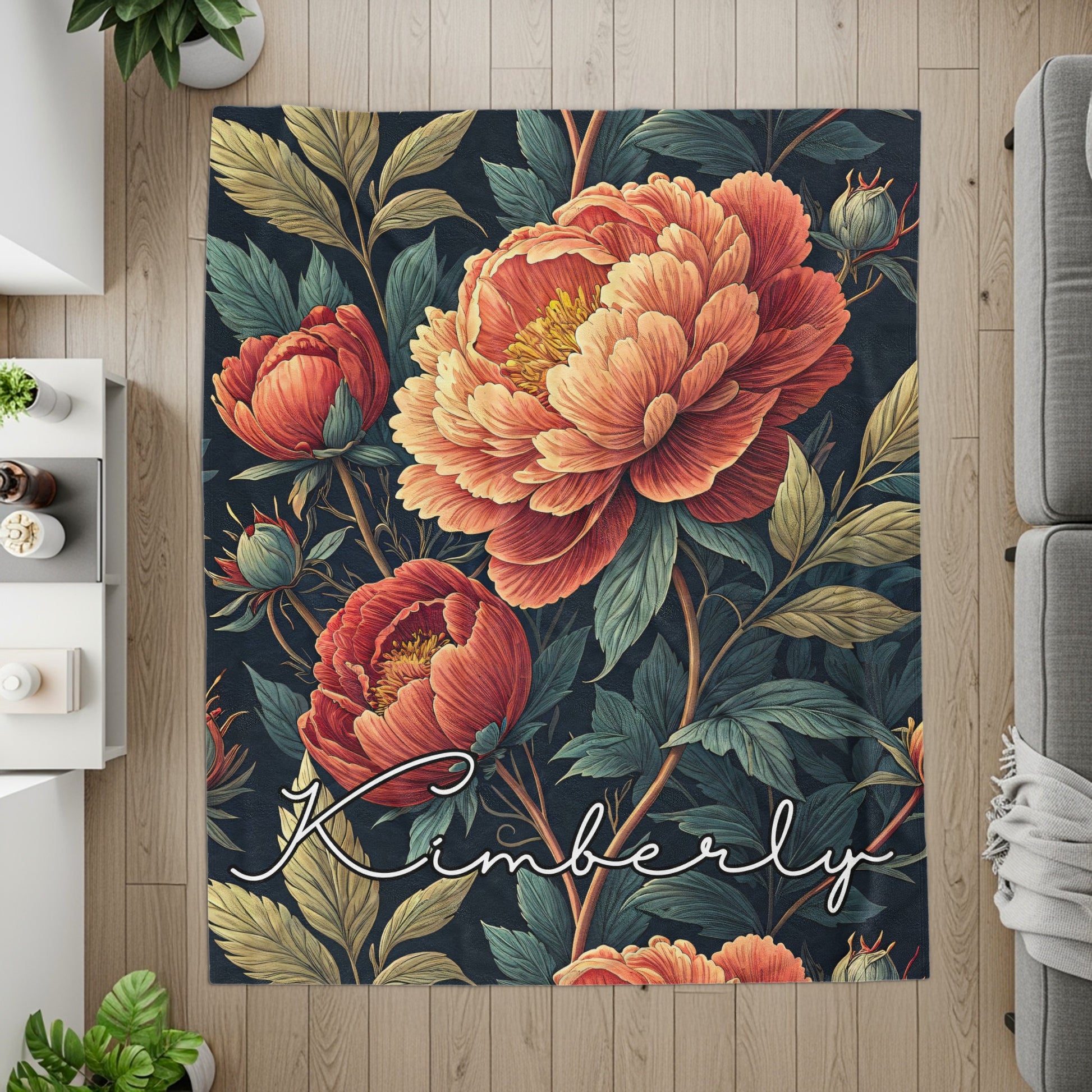 Floral Custom Name Pattern Beautiful Flower Design Custom Blanket - Walk Greener