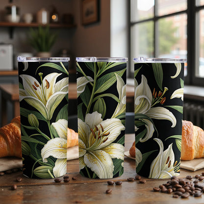Floral Lily Design Coffee Tumbler for a Stylish Beverage