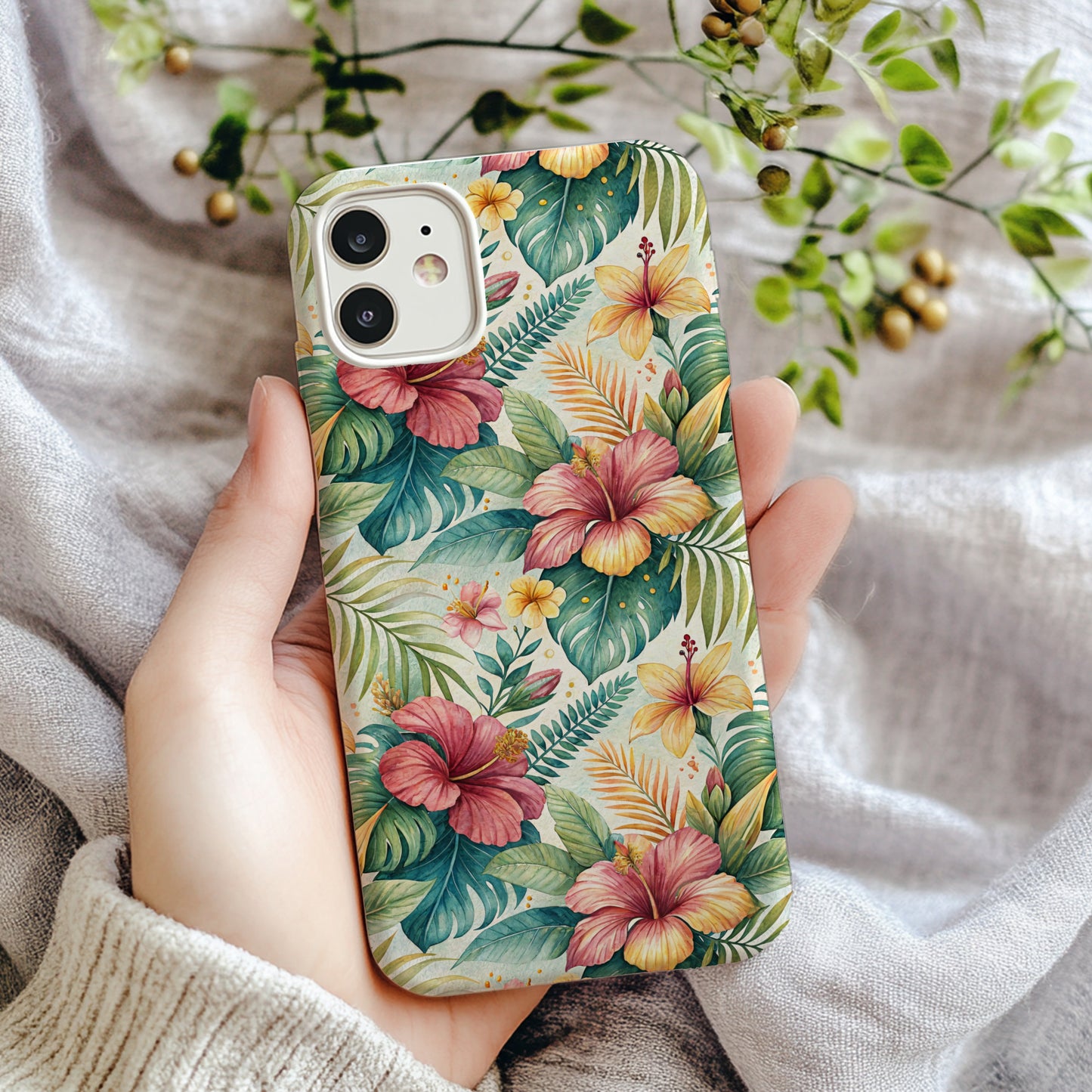 Tropical Floral Pattern Phone Case with Vibrant Colors