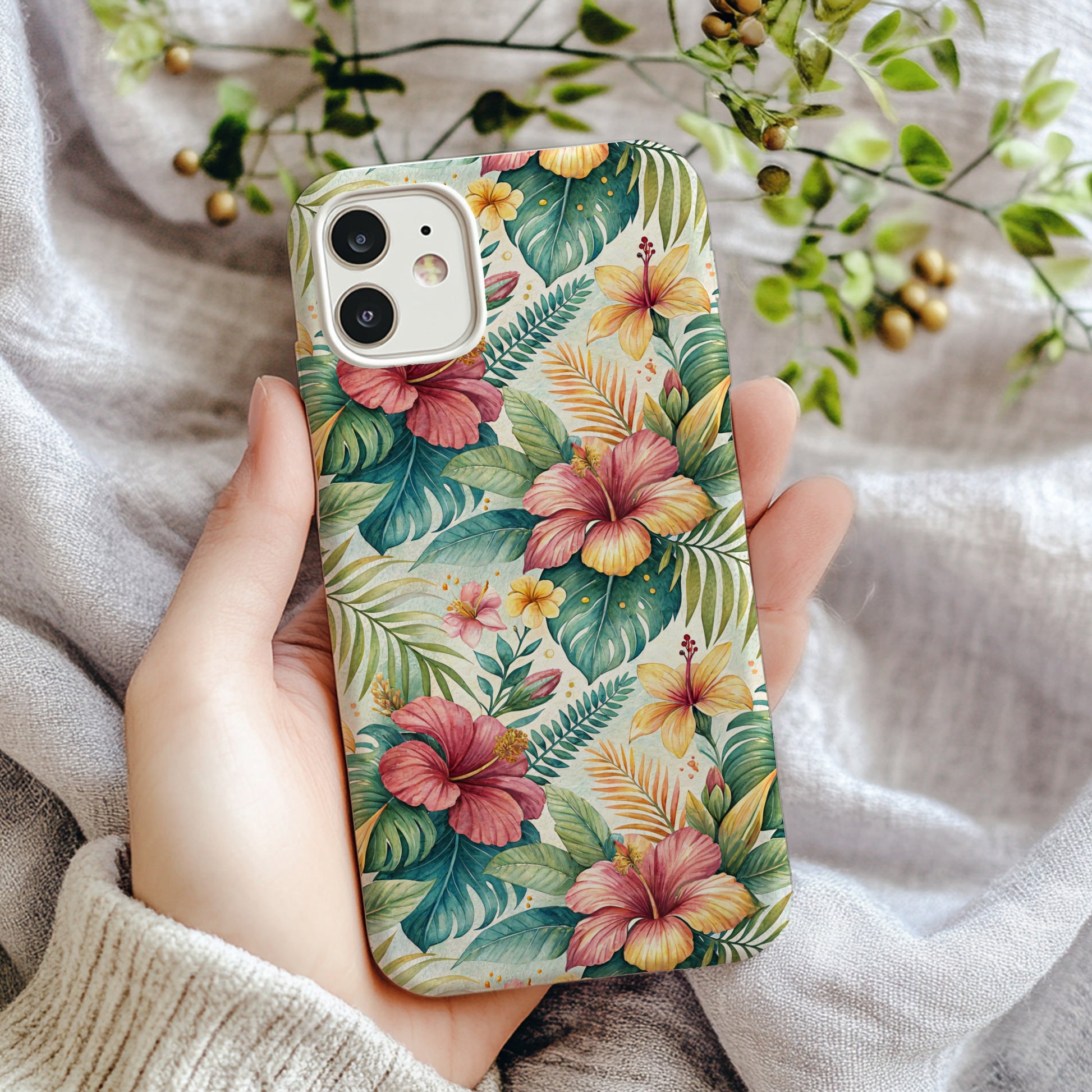 Tropical Floral Pattern Phone Case with Vibrant Colors