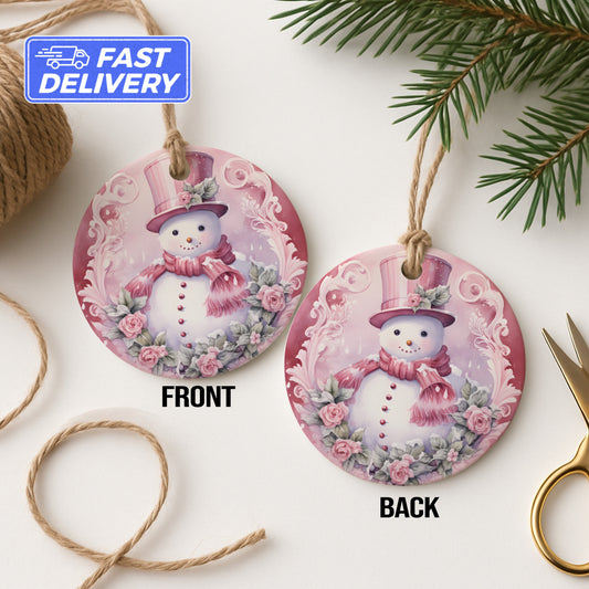 Charming Pink Snowman Festive Double Sided Ornament product