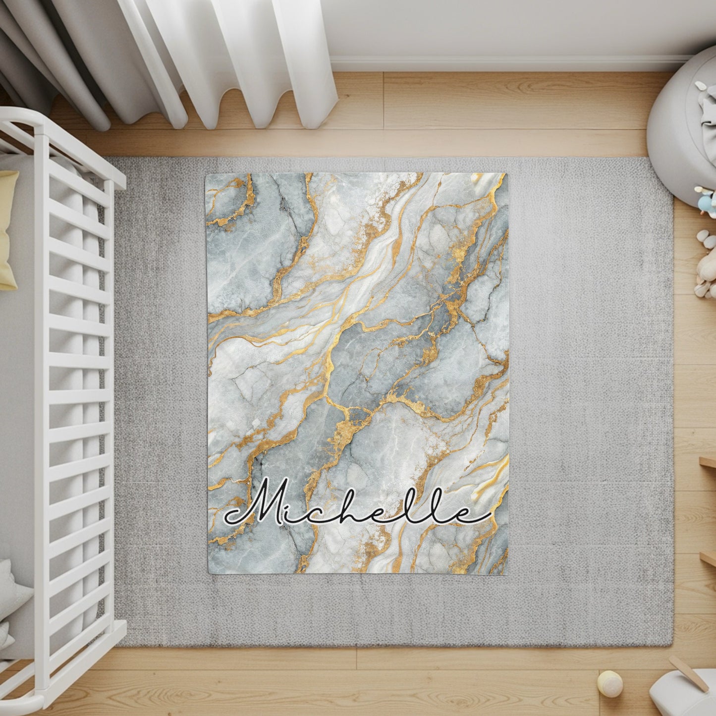Gray Marble Veins of Gold Pattern Custom Name Blanket - Walk Greener