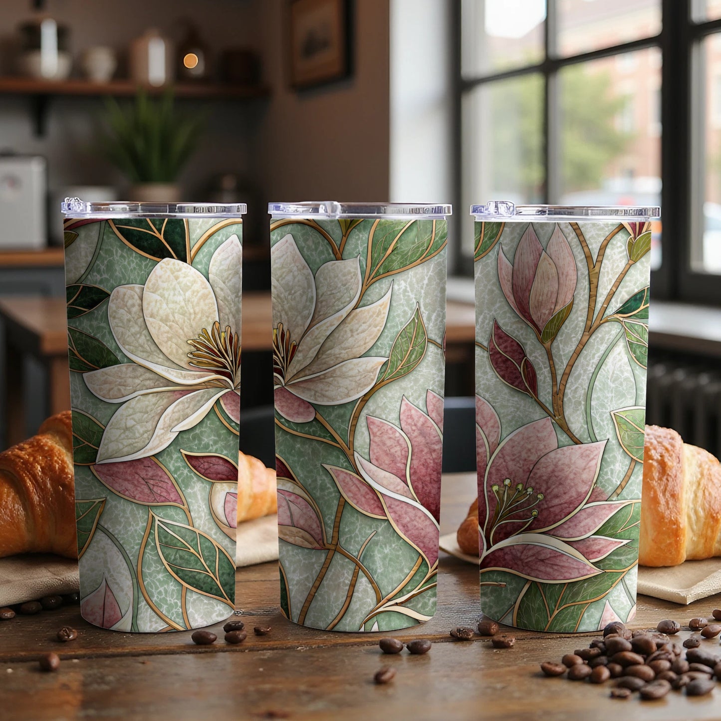 Elegant Floral Pattern Magnolia Blossoms Floral 20 oz Skinny Tumbler - Walk Greener