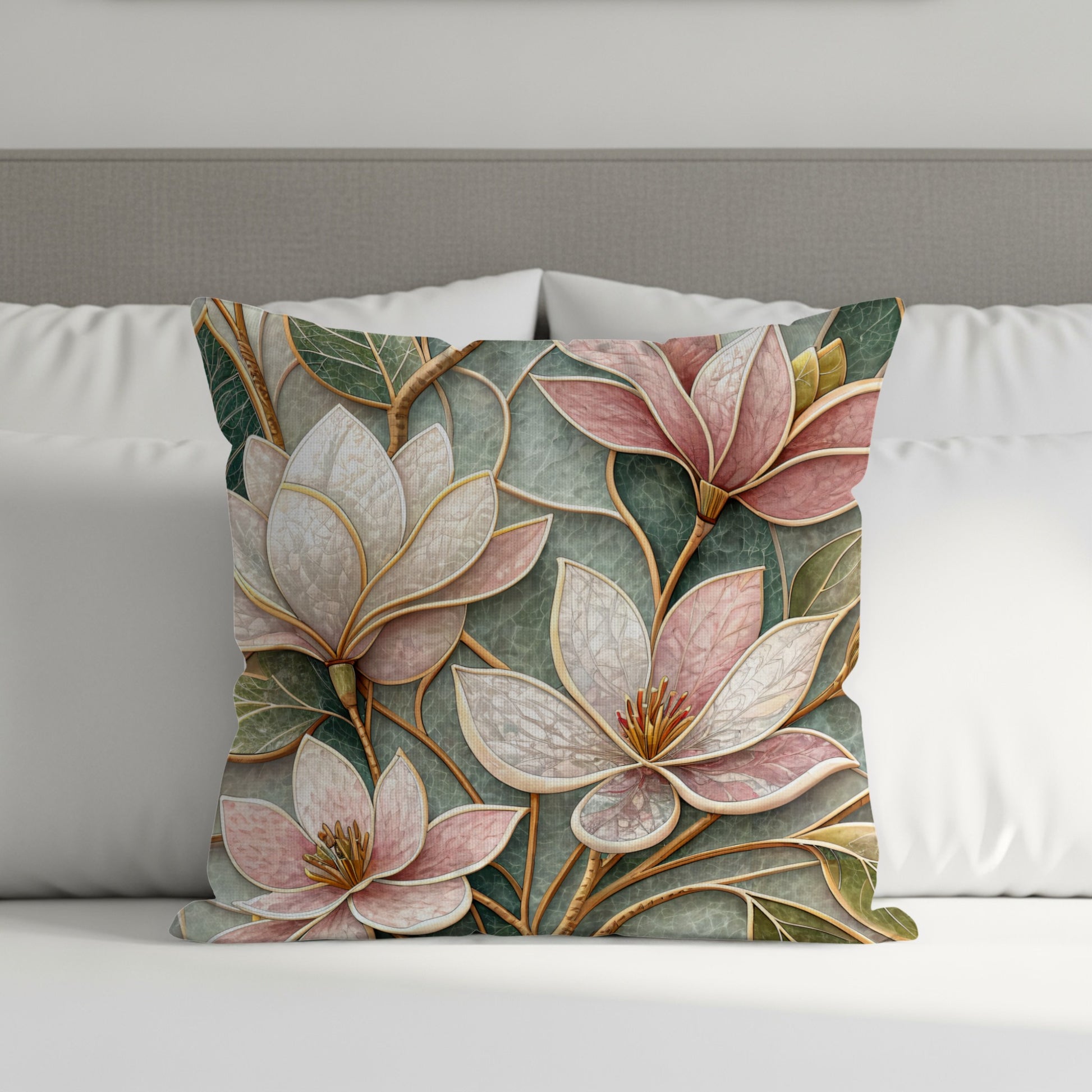 Watercolor Magnolia Blossoms and Foliage Design Throw Pillows - Walk Greener