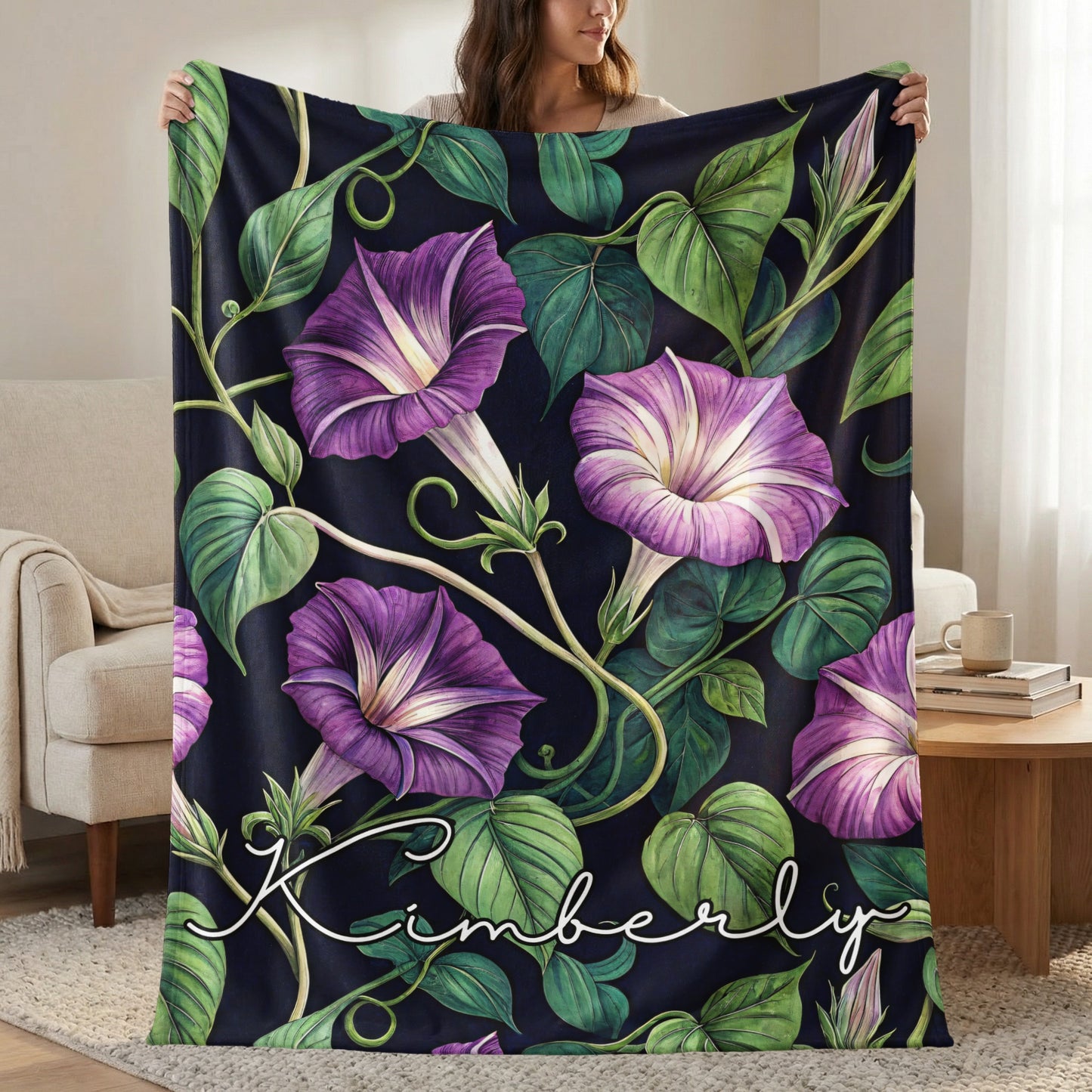 Personalized Floral Kimberly Print Cozy Blanket