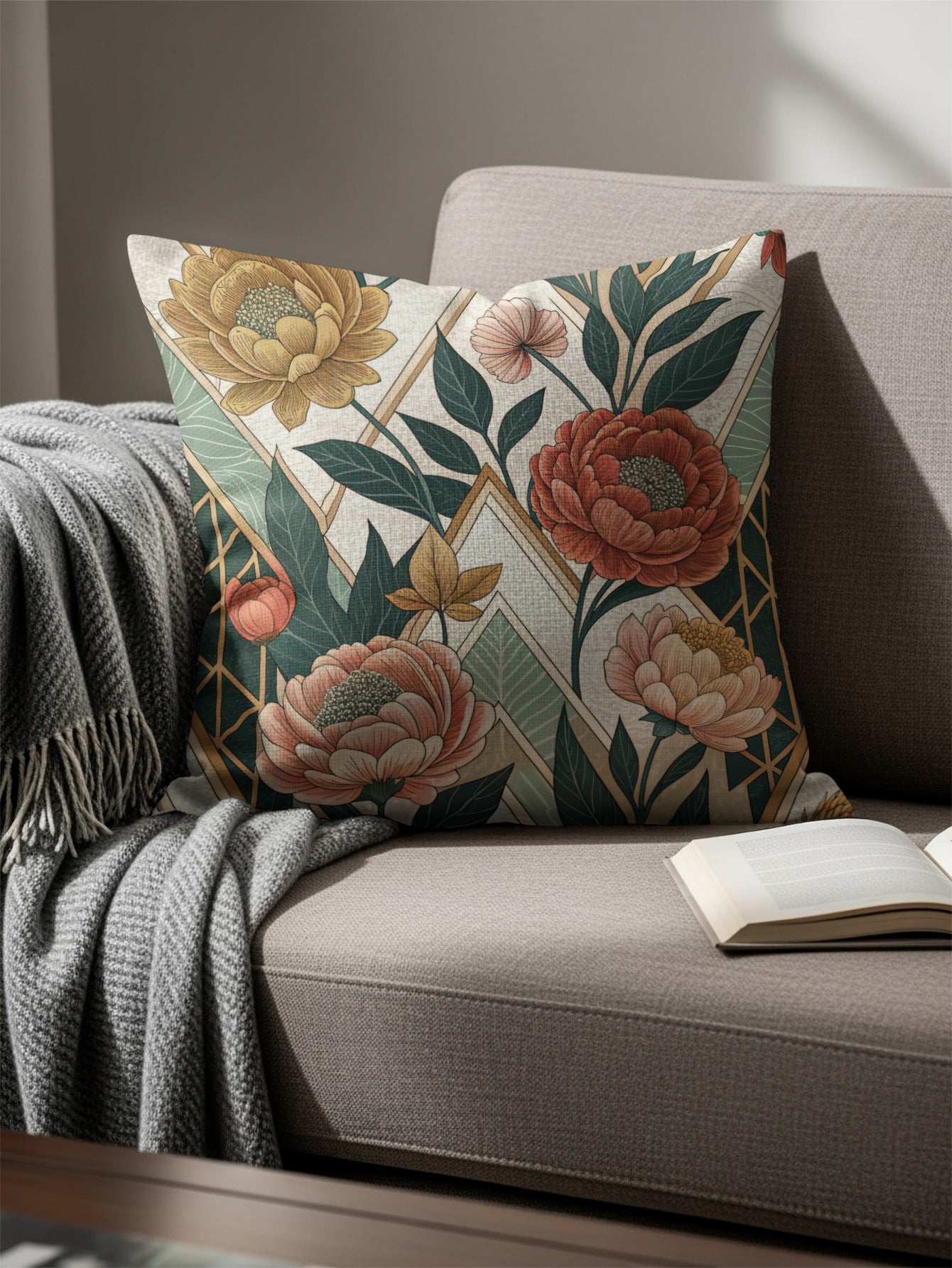 Geometric Floral Art Nouveau Style Patterned Throw Pillows - Walk Greener