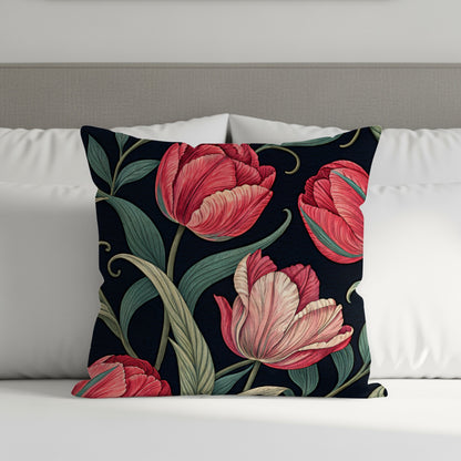 Elegant Red Tulips Seamless Pattern Decorative Floral Throw Pillows - Walk Greener