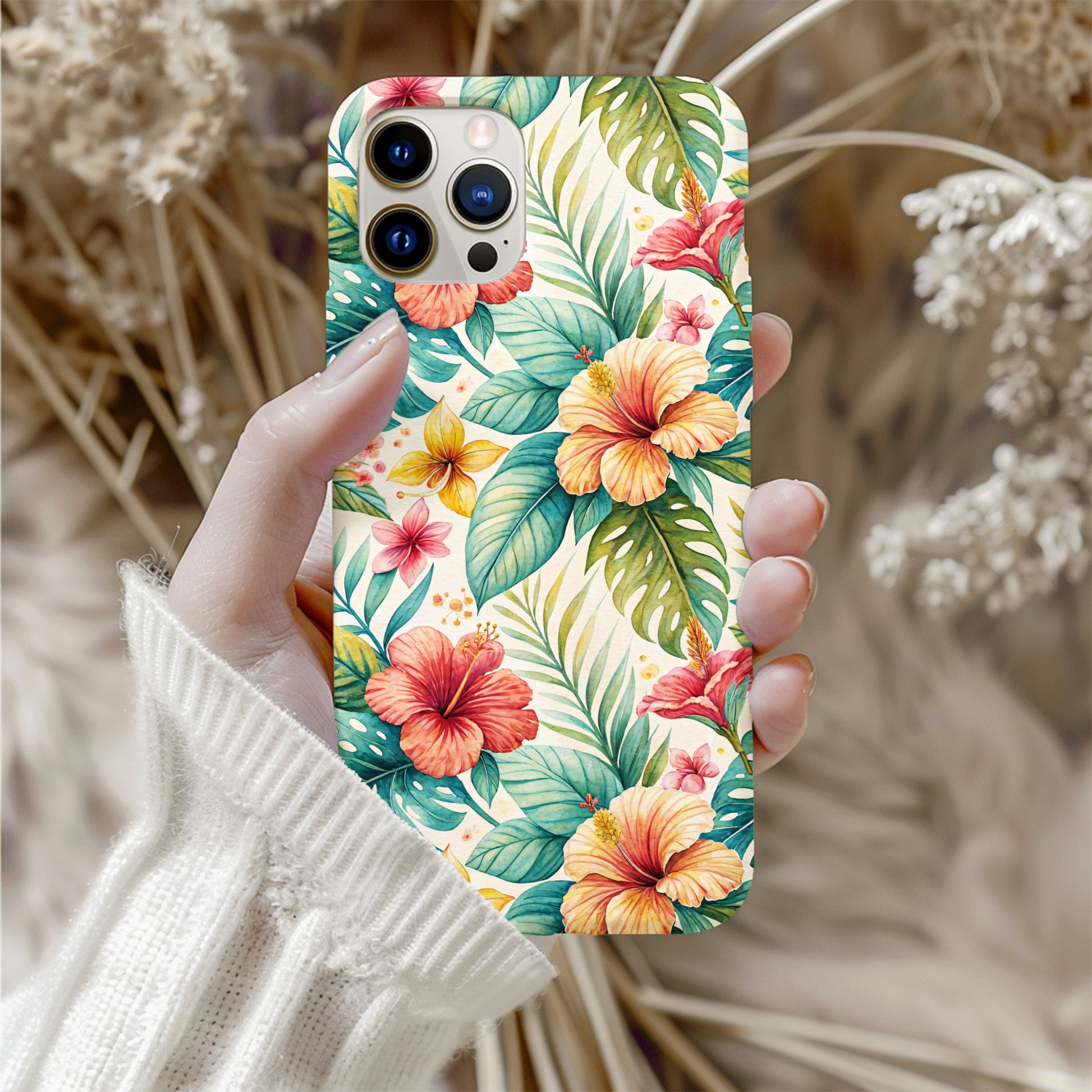 Tropical Floral Pattern Phone Case with Bright Colors