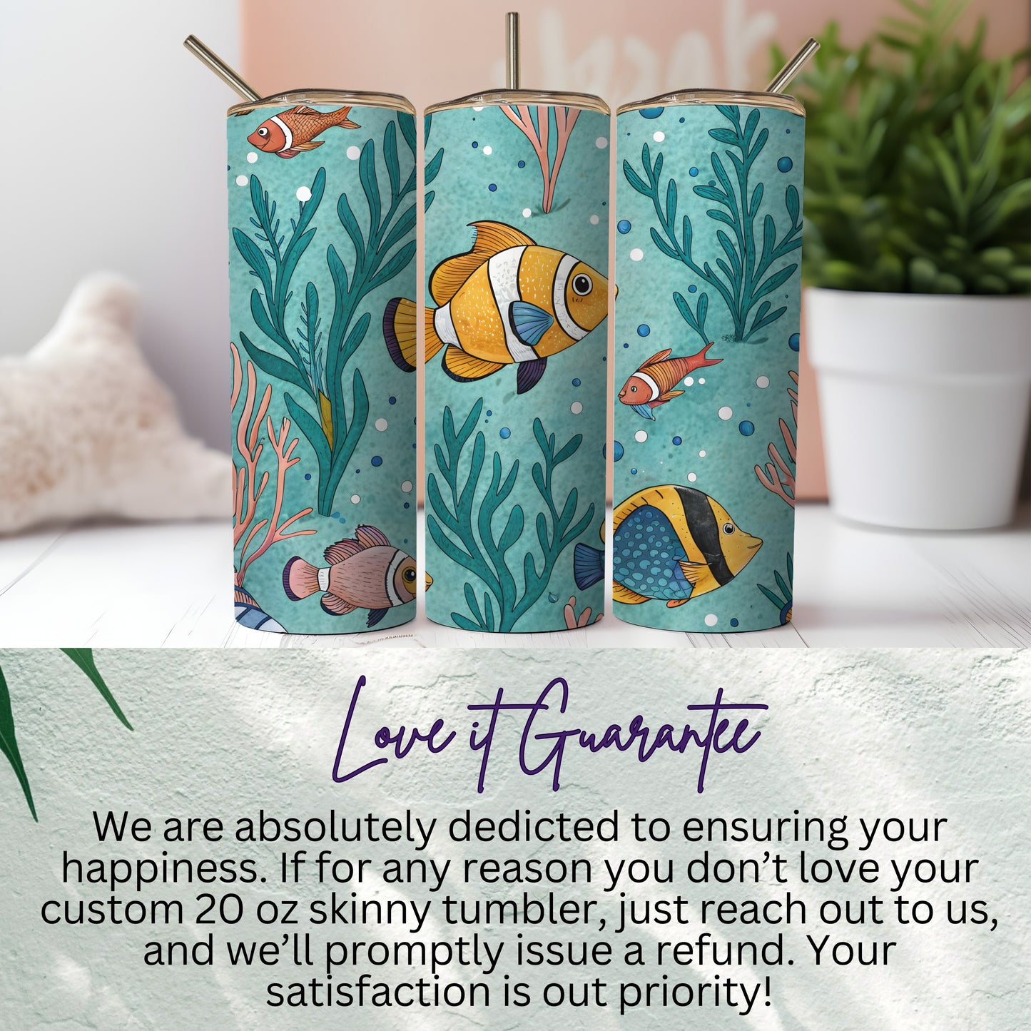 Undersea Friends Aquarium Fishes and Seaweed Pattern Tumbler - Walk Greener
