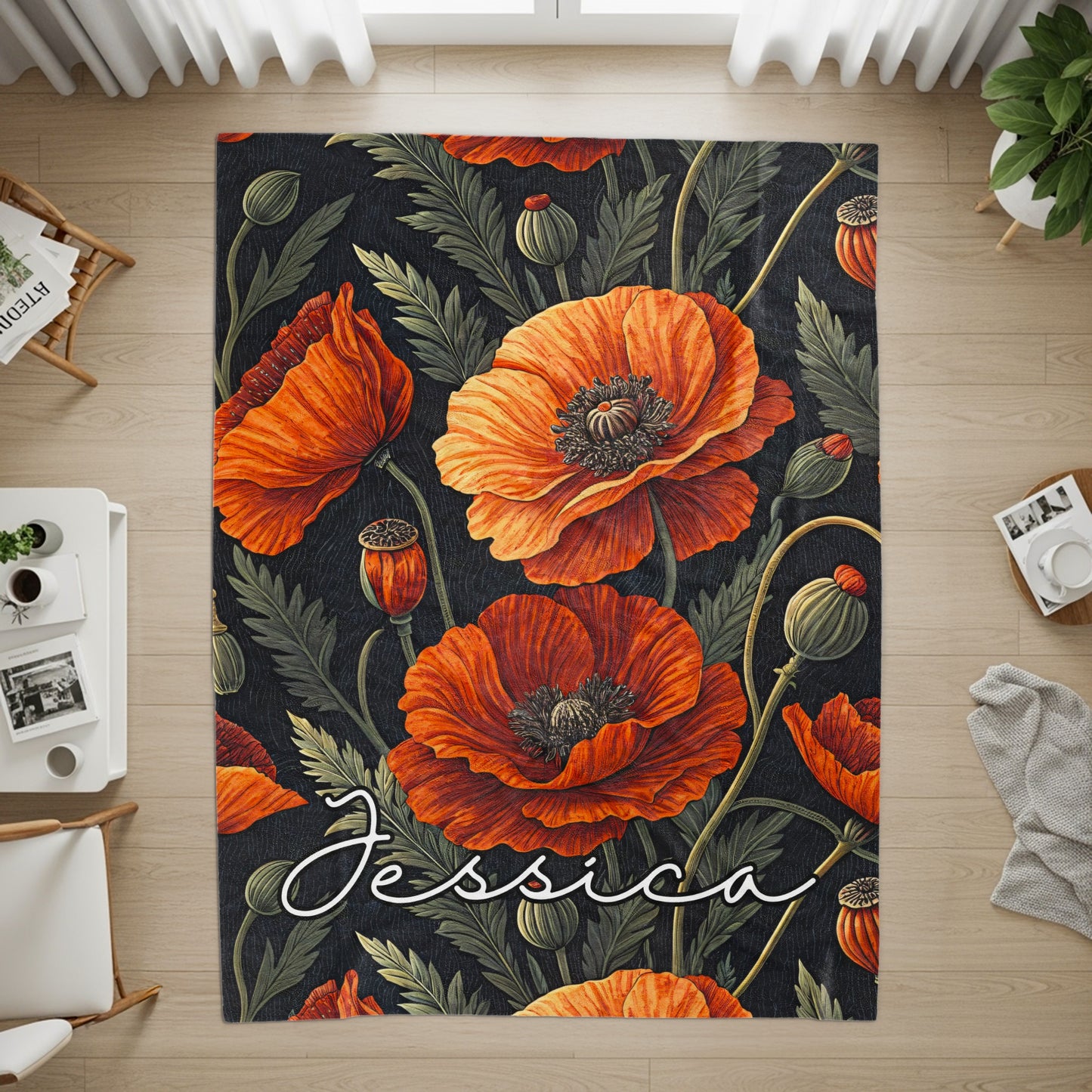 Personalized Jessica Poppy Flower Rug for Home Decor