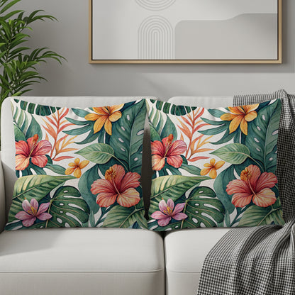 Tropical Watercolor Pattern With Hibiscus Pillows & Pillow Cases - Walk Greener