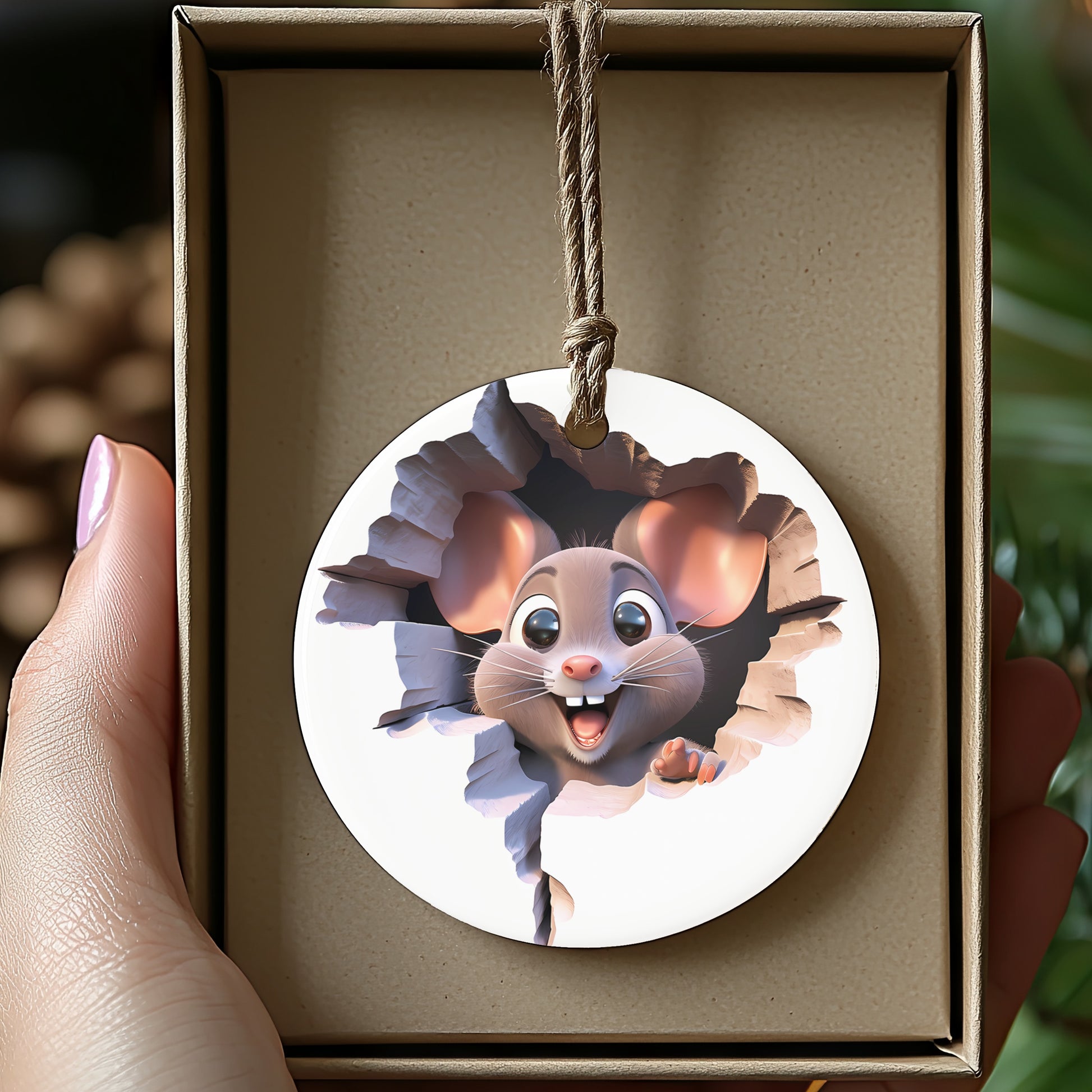 Cute Mouse Peeking Out Christmas Ornament product type