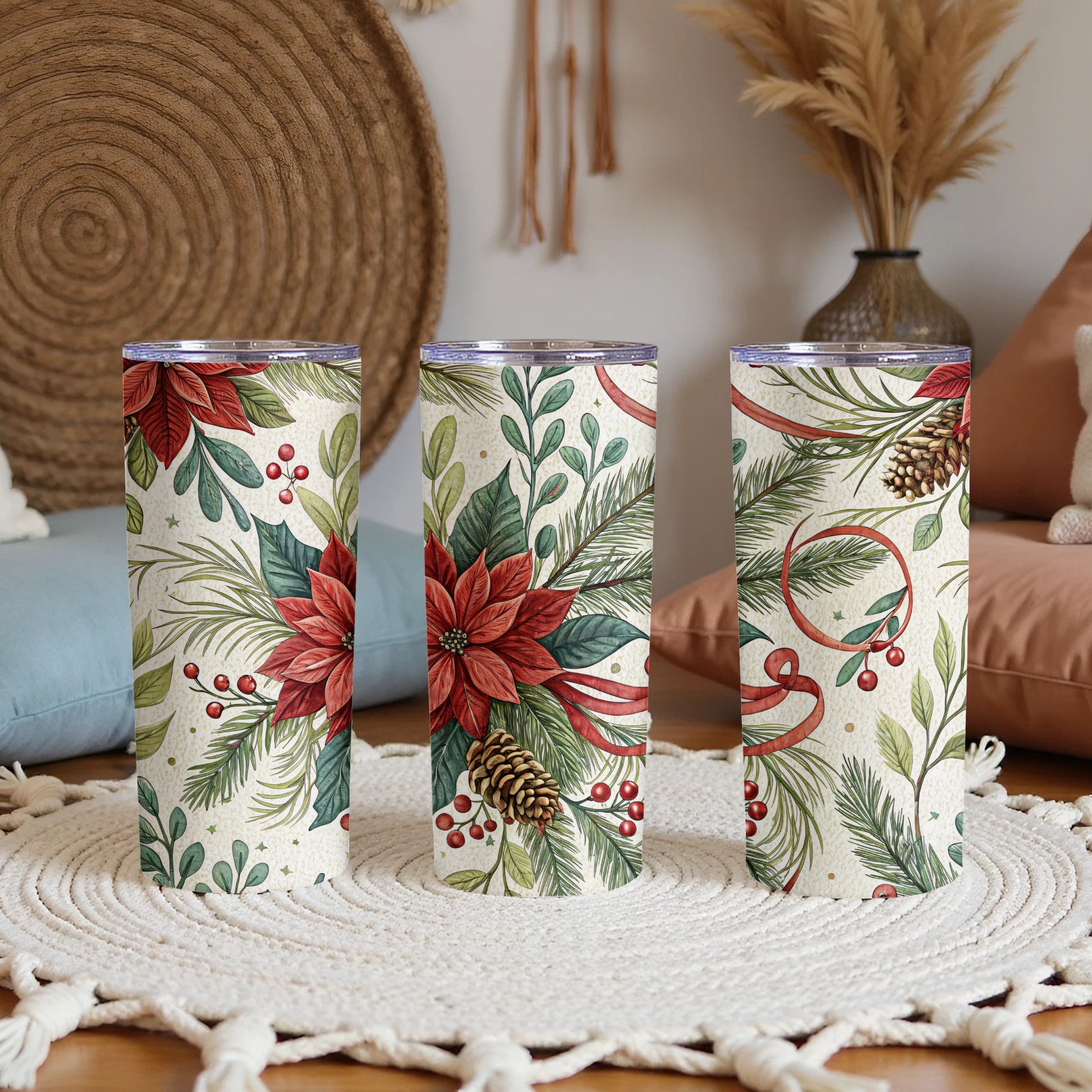 Festive Floral Holiday Design Tumbler 20oz