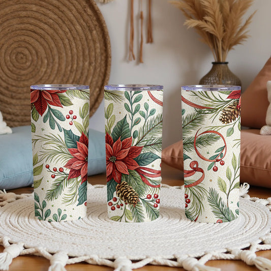 Festive Floral Holiday Design Tumbler 20oz