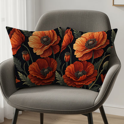 Vibrant Red Poppy Floral Decorative Cushion Cover
