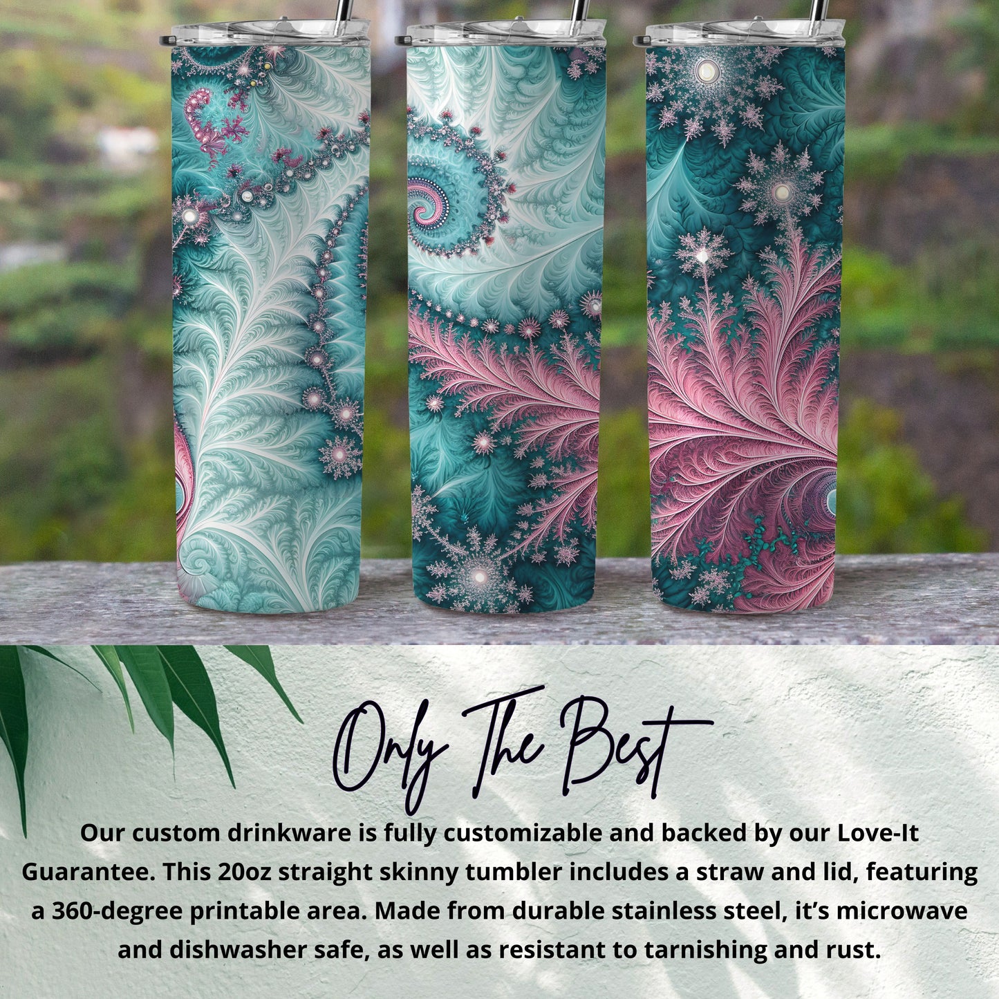 Colorful Fractal Design 20oz Skinny Tumbler with Straw