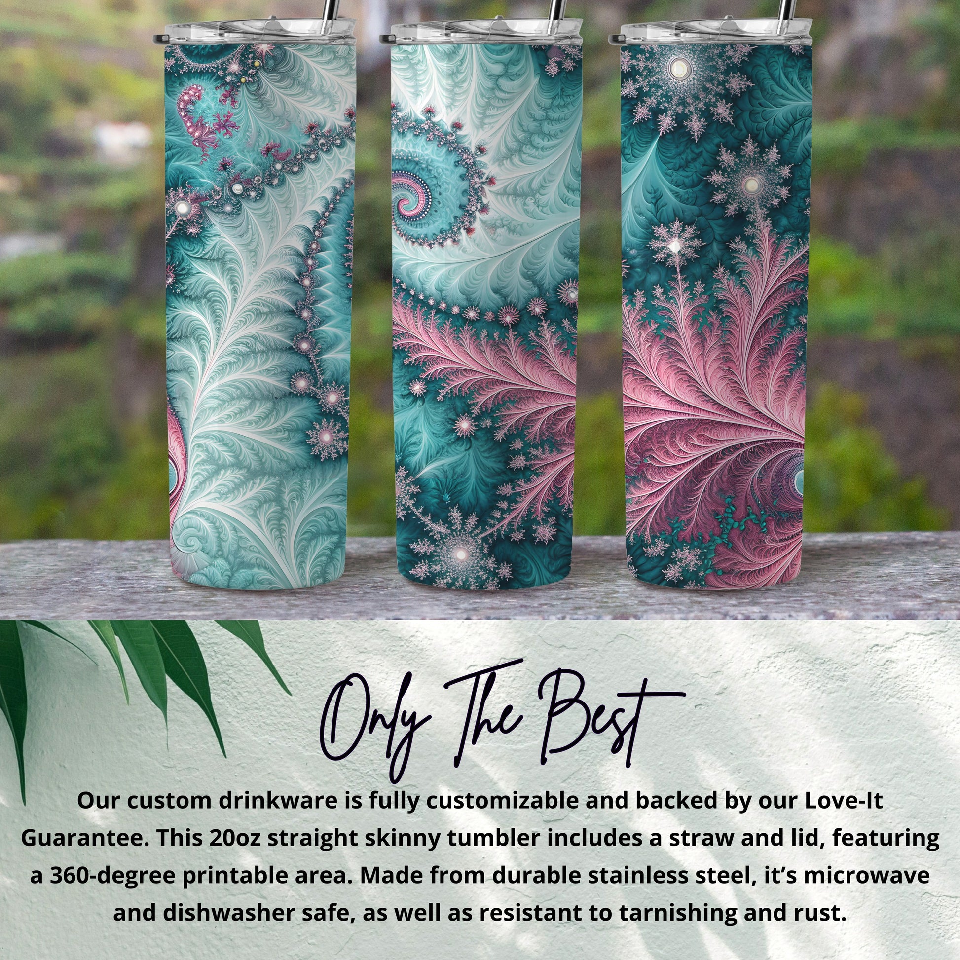 Colorful Fractal Design 20oz Skinny Tumbler with Straw