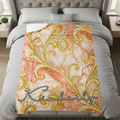 Elegant Golden Pattern Custom Name Design Personalized Blanket - Walk Greener