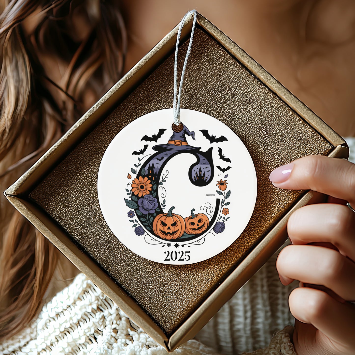 Halloween Pumpkins and Bats 2025 Ornament product