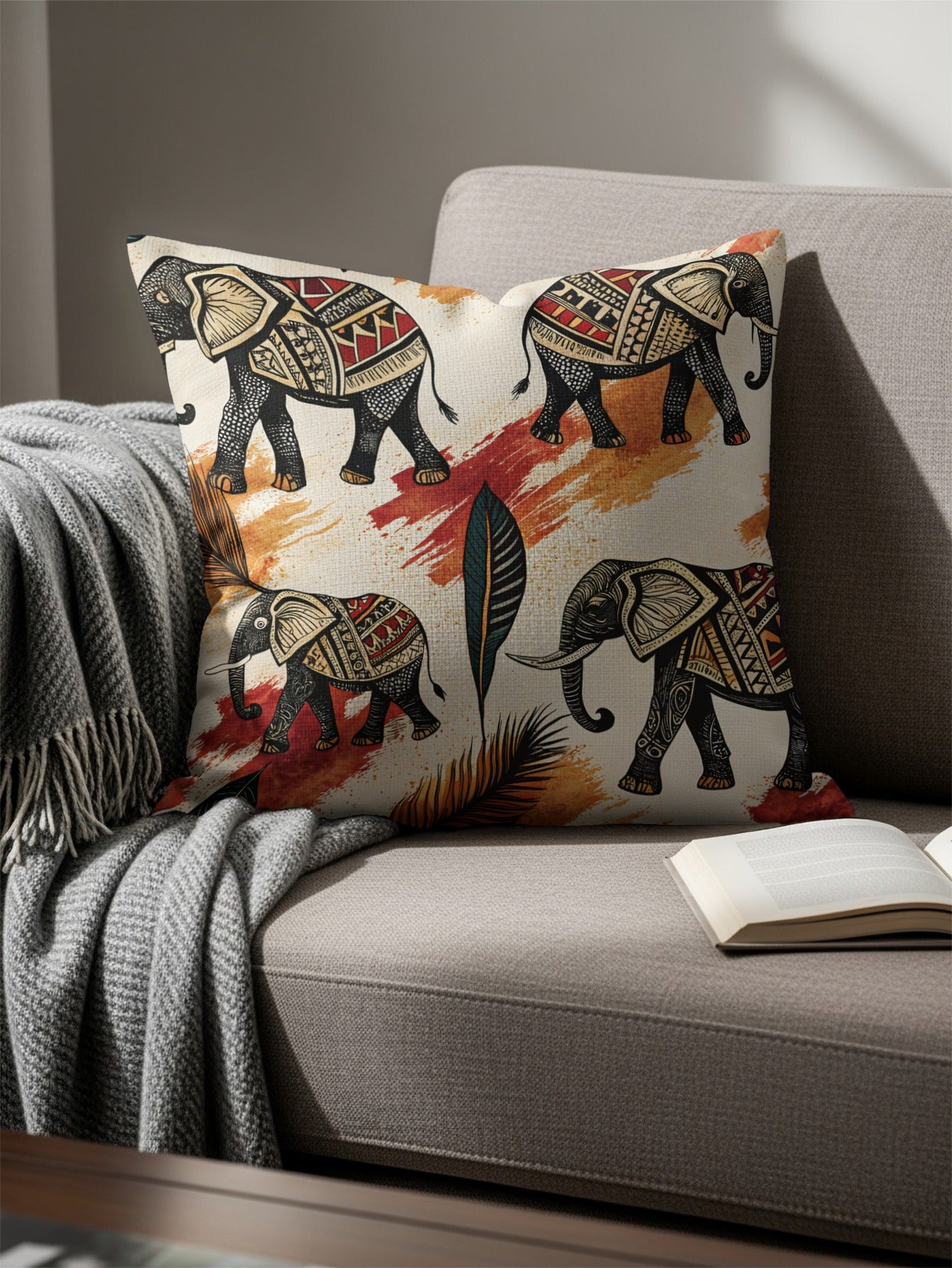 Elegant Elephant Print Throw Pillow for Cozy Living Spaces