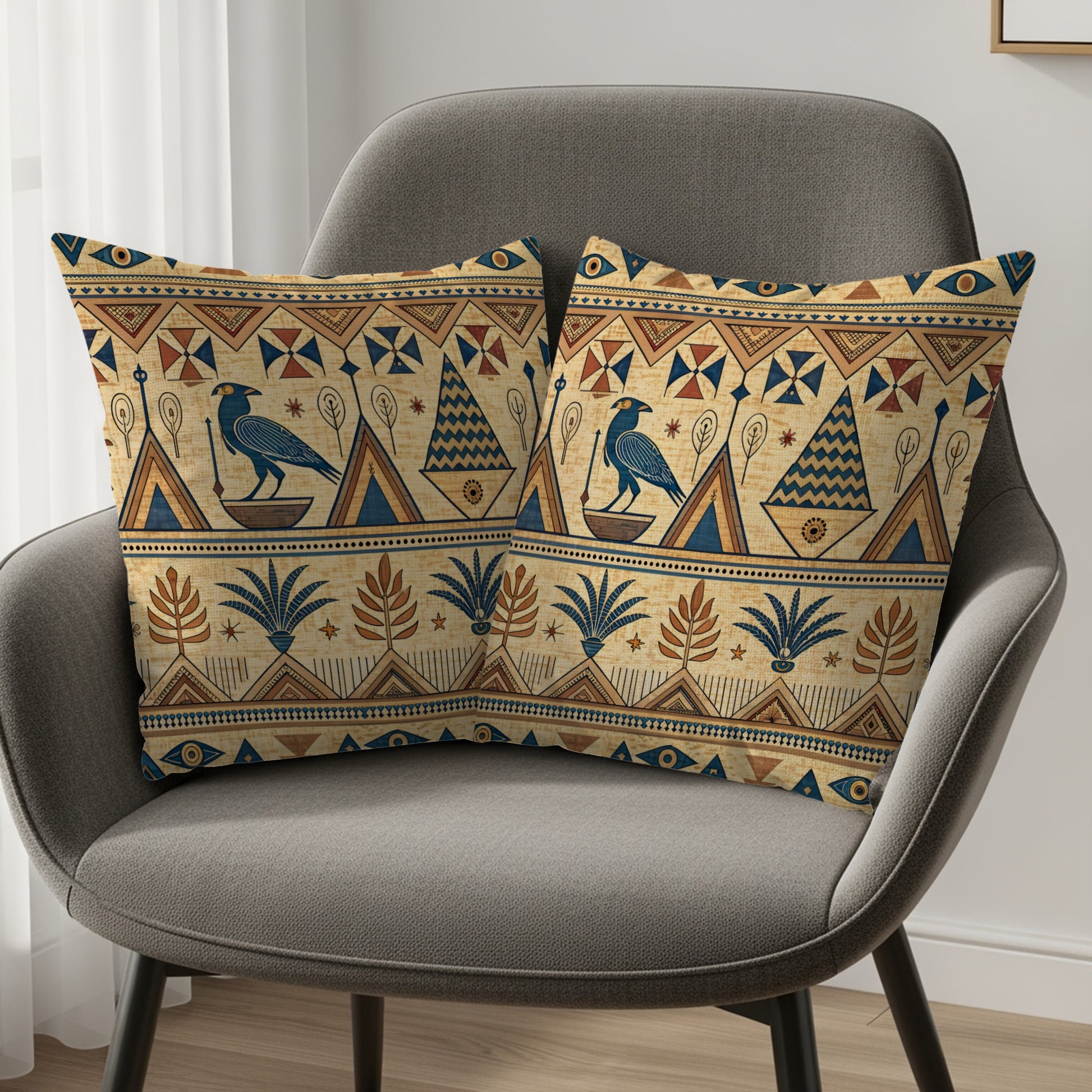 Egyptian Pharaohs Ancient Symbols Geometric Motifs Pillows & Pillow Cases - Walk Greener