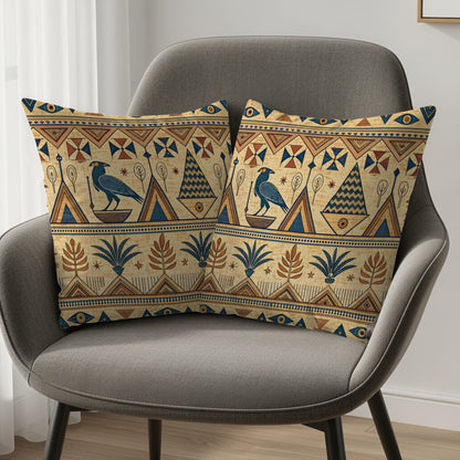 Egyptian Pharaohs Ancient Symbols Geometric Motifs Pillows & Pillow Cases - Walk Greener