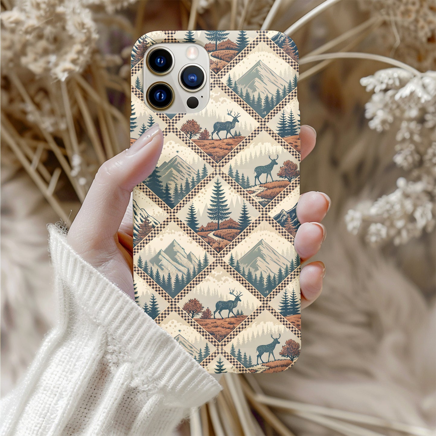 Rustic Mountain Forest Deer Pattern With Custom Name Custom Phone Case - Walk Greener