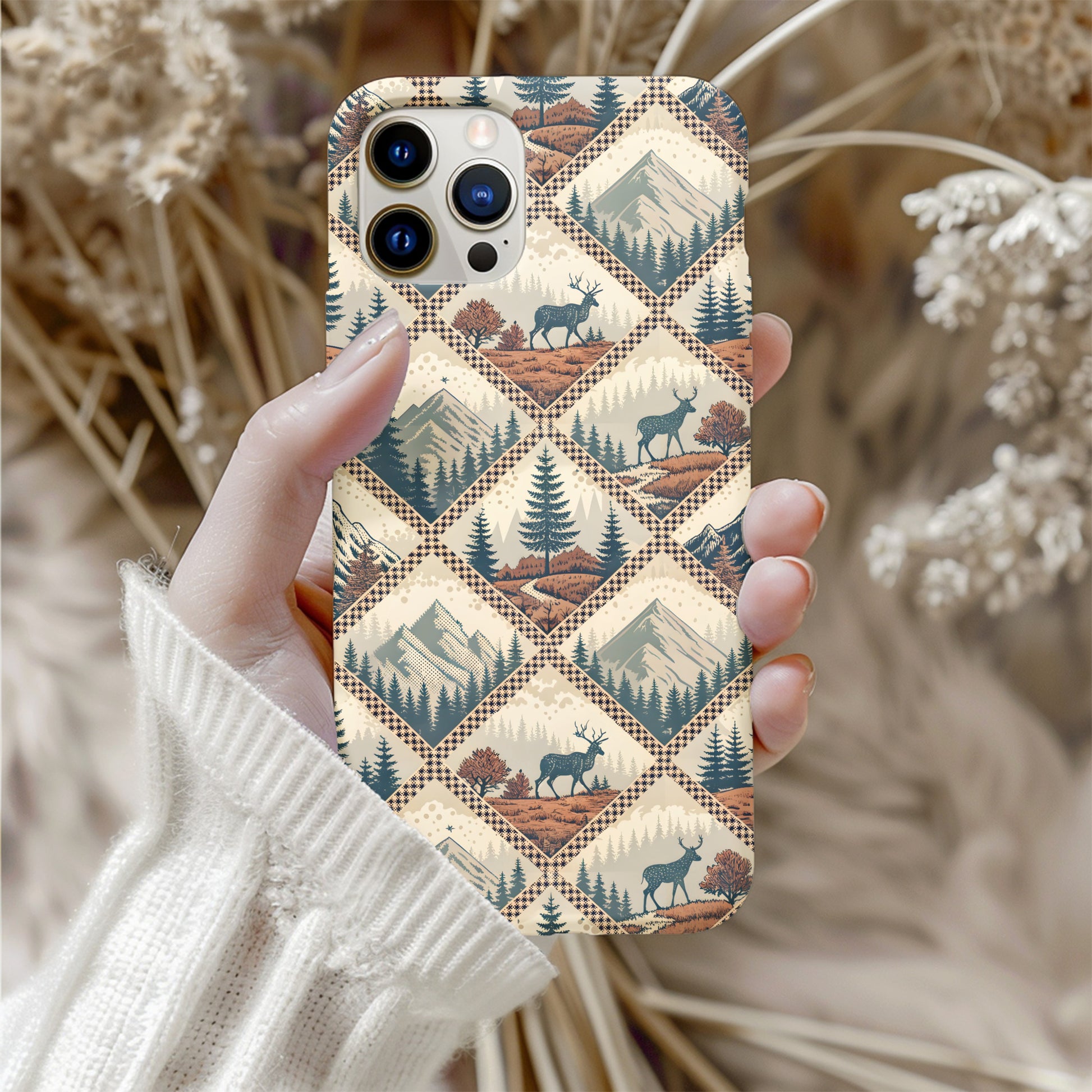 Rustic Mountain Forest Deer Pattern With Custom Name Custom Phone Case - Walk Greener