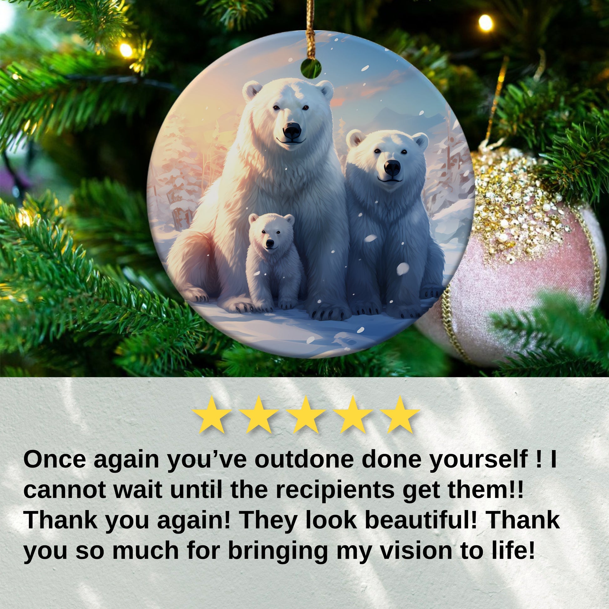Polar Bears Family Scene Christmas Ornament product