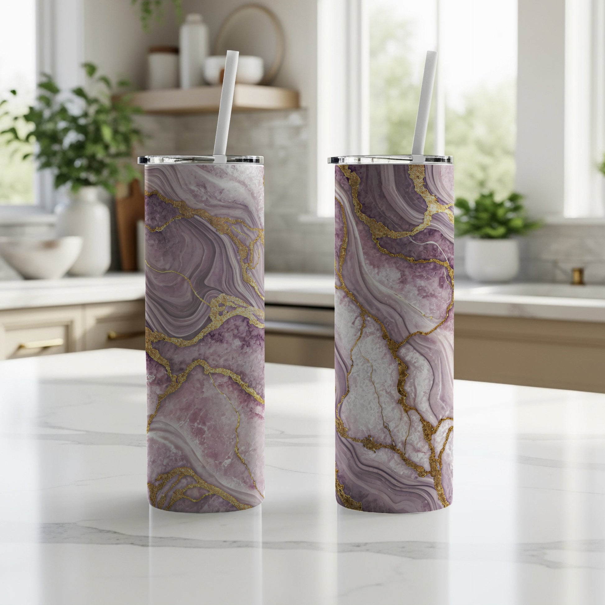 Elegant Purple and Gold Marble Design Tumbler