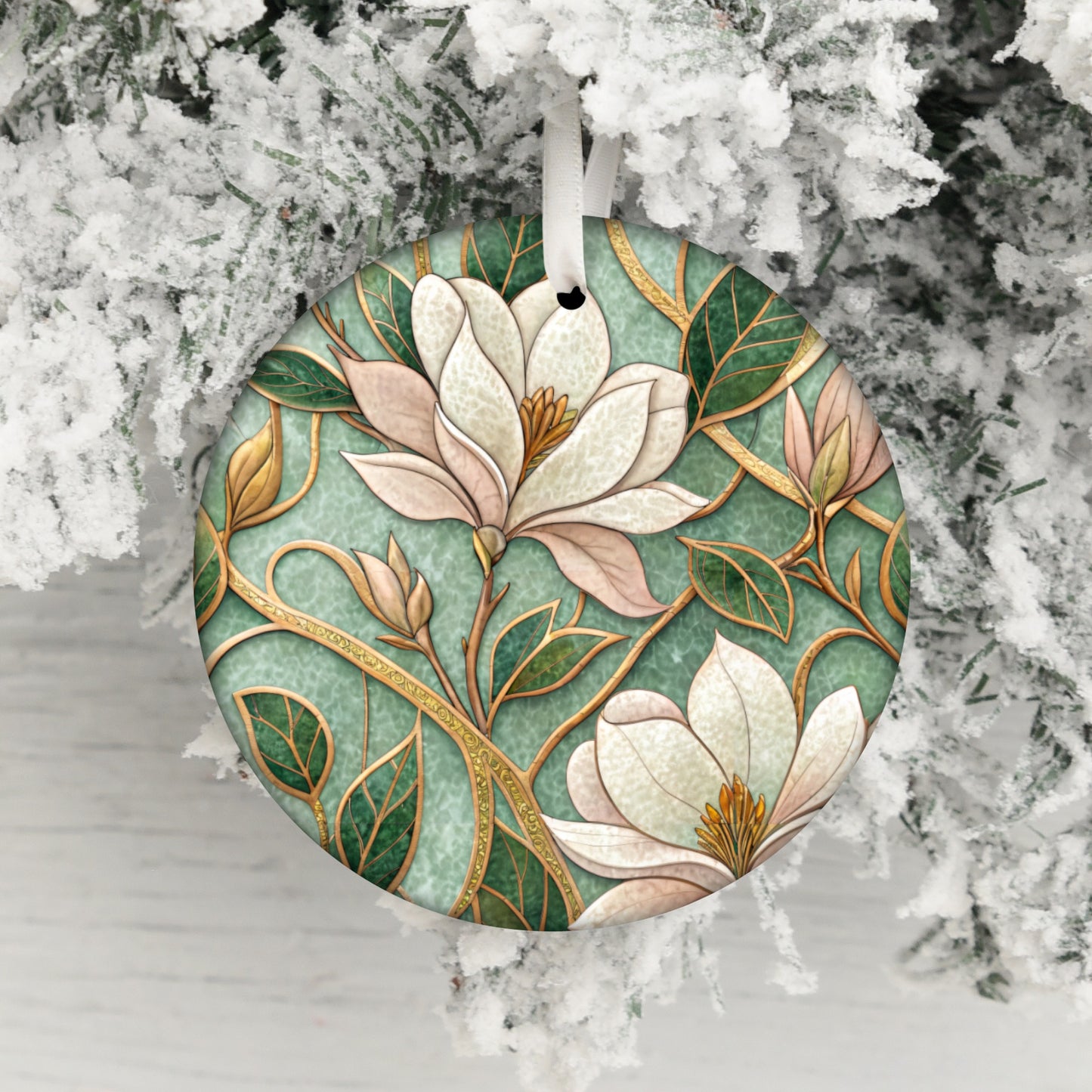 Elegant Floral Design Snowy Tree Ornament Decoration