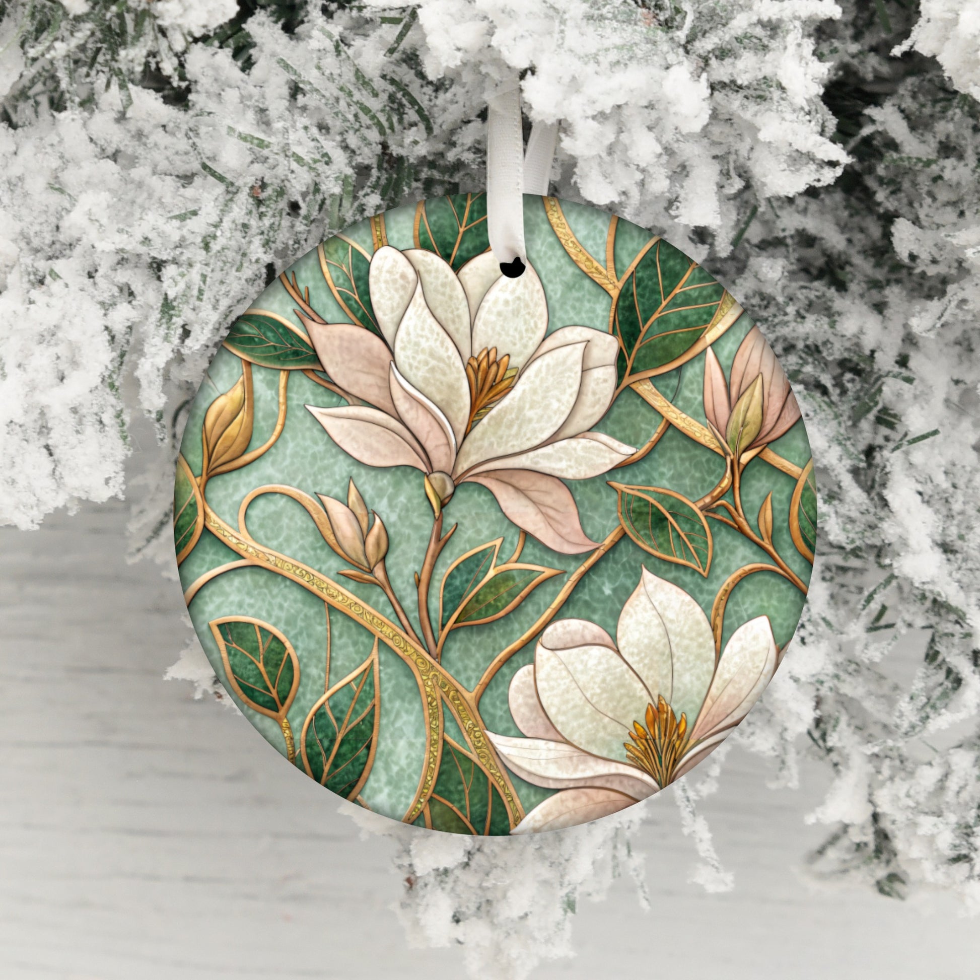 Elegant Floral Design Snowy Tree Ornament Decoration
