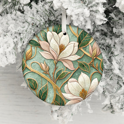 Elegant Floral Design Snowy Tree Ornament Decoration