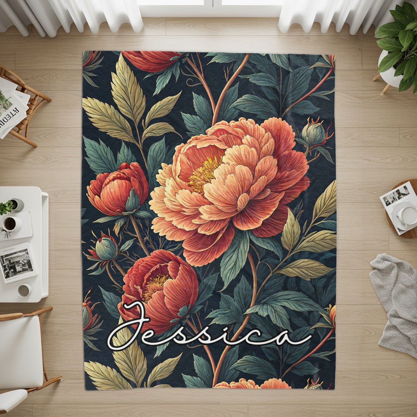 Floral Custom Name Pattern Beautiful Flower Design Custom Blanket - Walk Greener