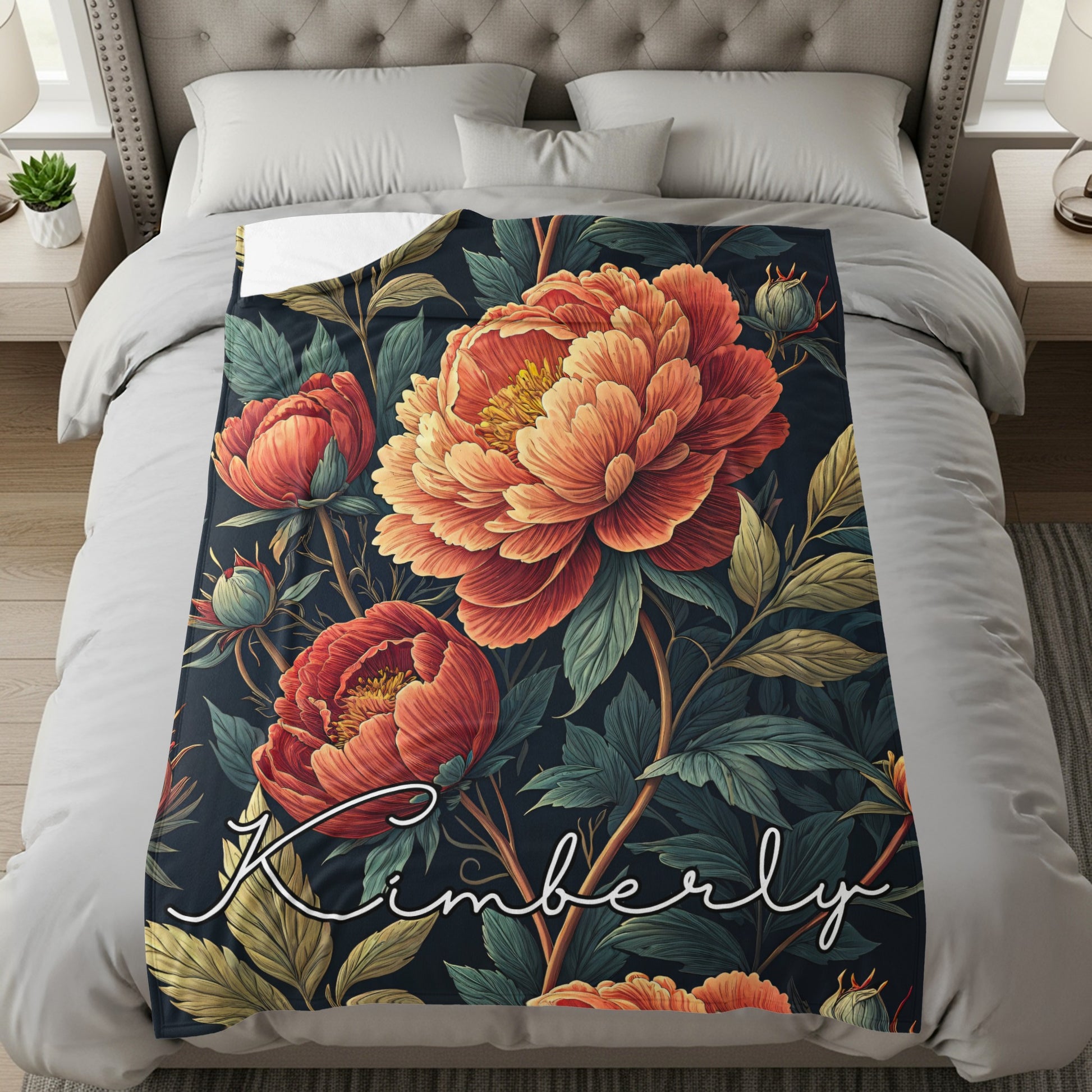 Floral Custom Name Pattern Beautiful Flower Design Custom Blanket - Walk Greener
