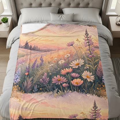 Floral Meadow Landscape Sunset in Watercolor Painting - Walk Greener