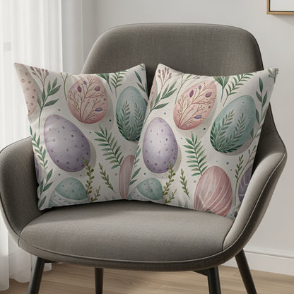 Pastel Egg and Leaf Pattern Decorative Throw Pillow