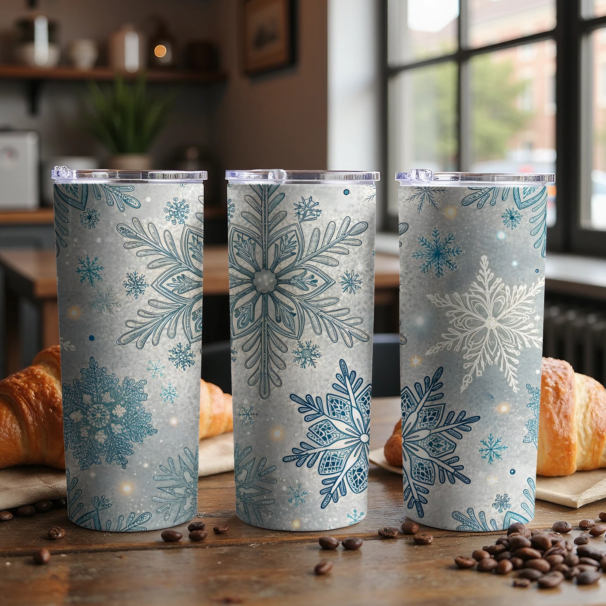 Beautiful Snowflake Pattern Design Insulated Tumbler Cup