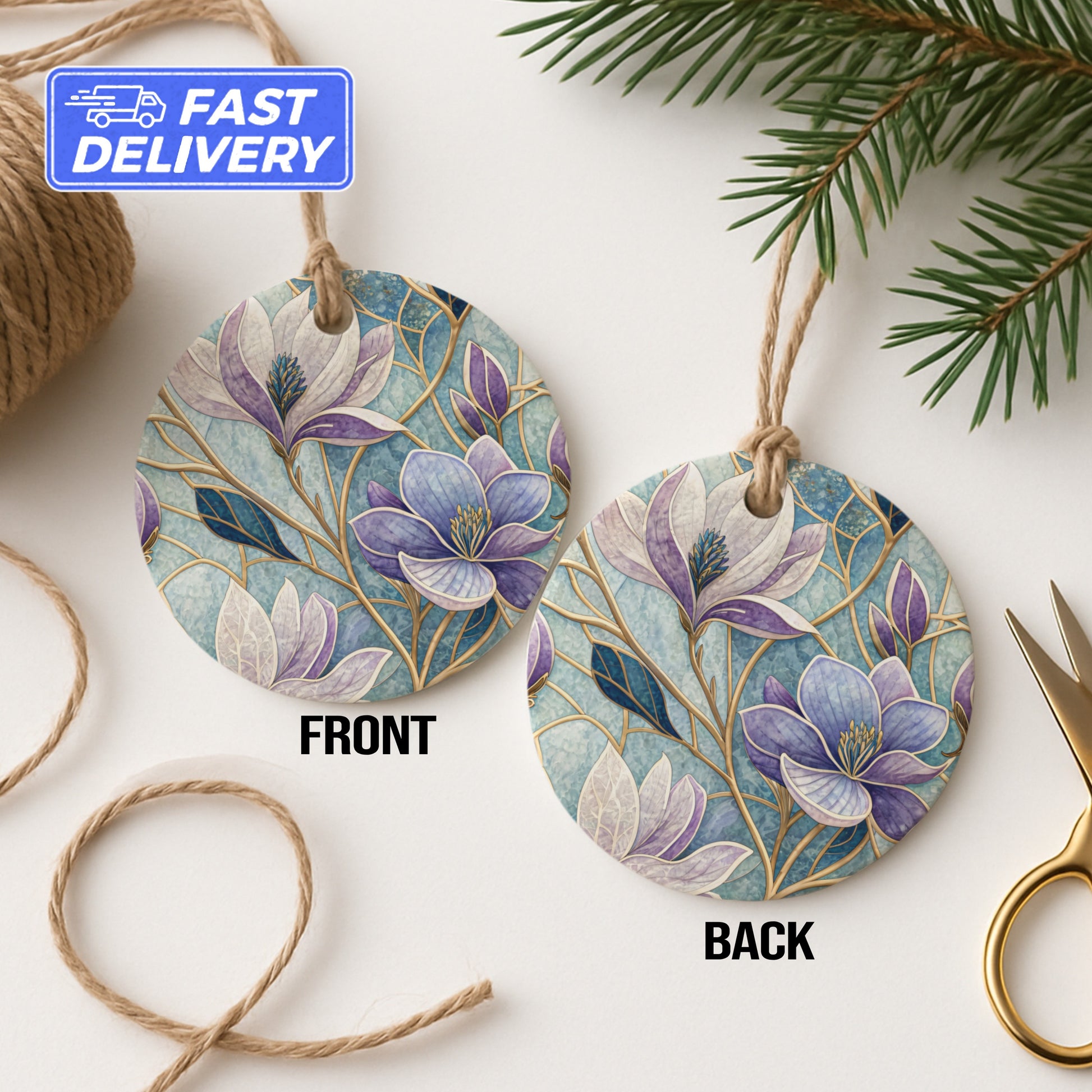 Elegant Floral Design Round Hanging Ornament