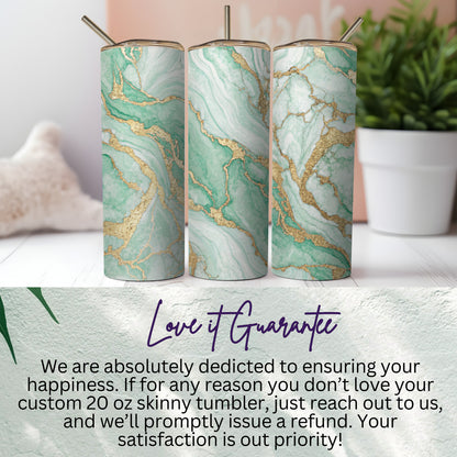 Elegant Green and Gold Marble Skinny Tumbler 20oz