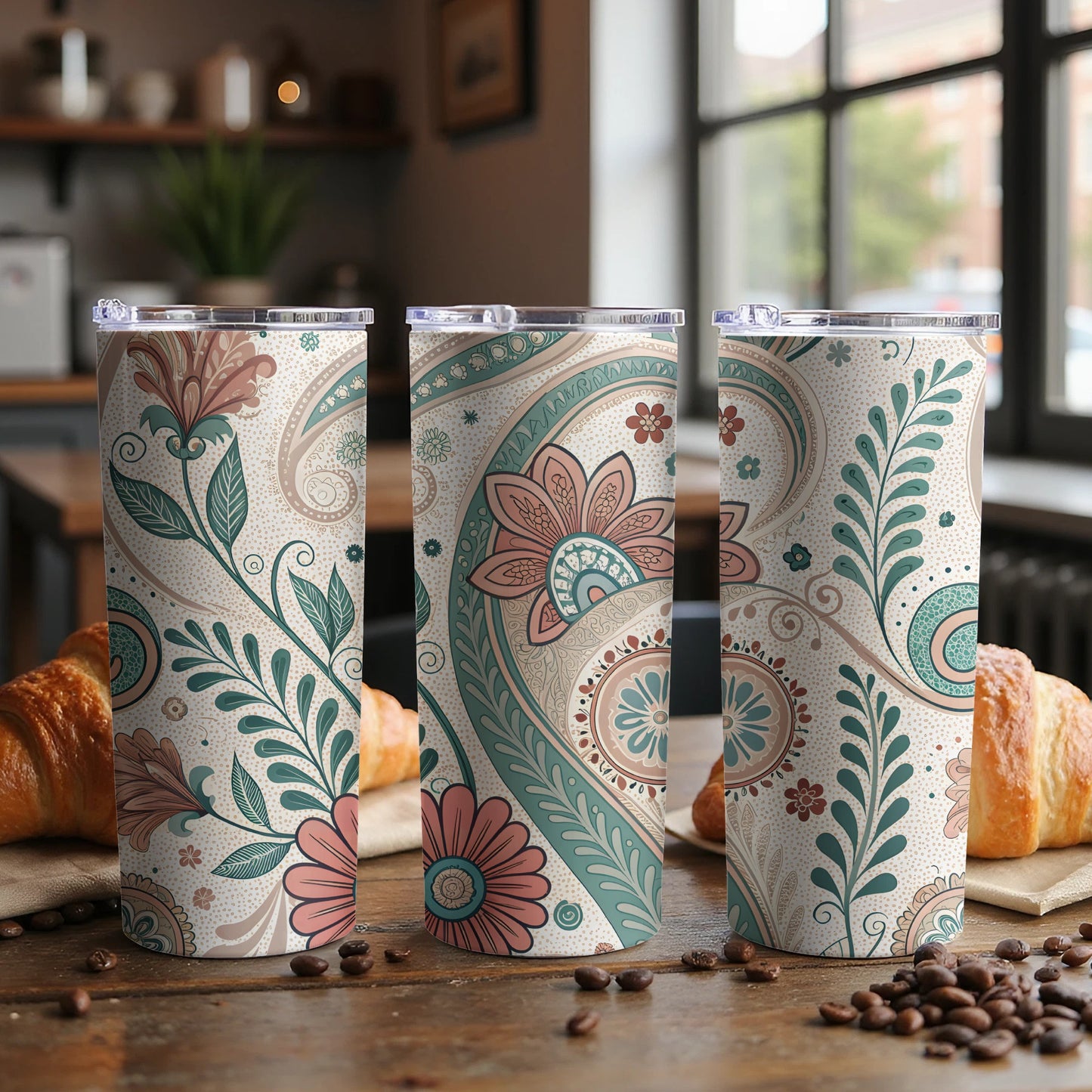 Floral Paisley Patterned Coffee Tumblers for Daily Use