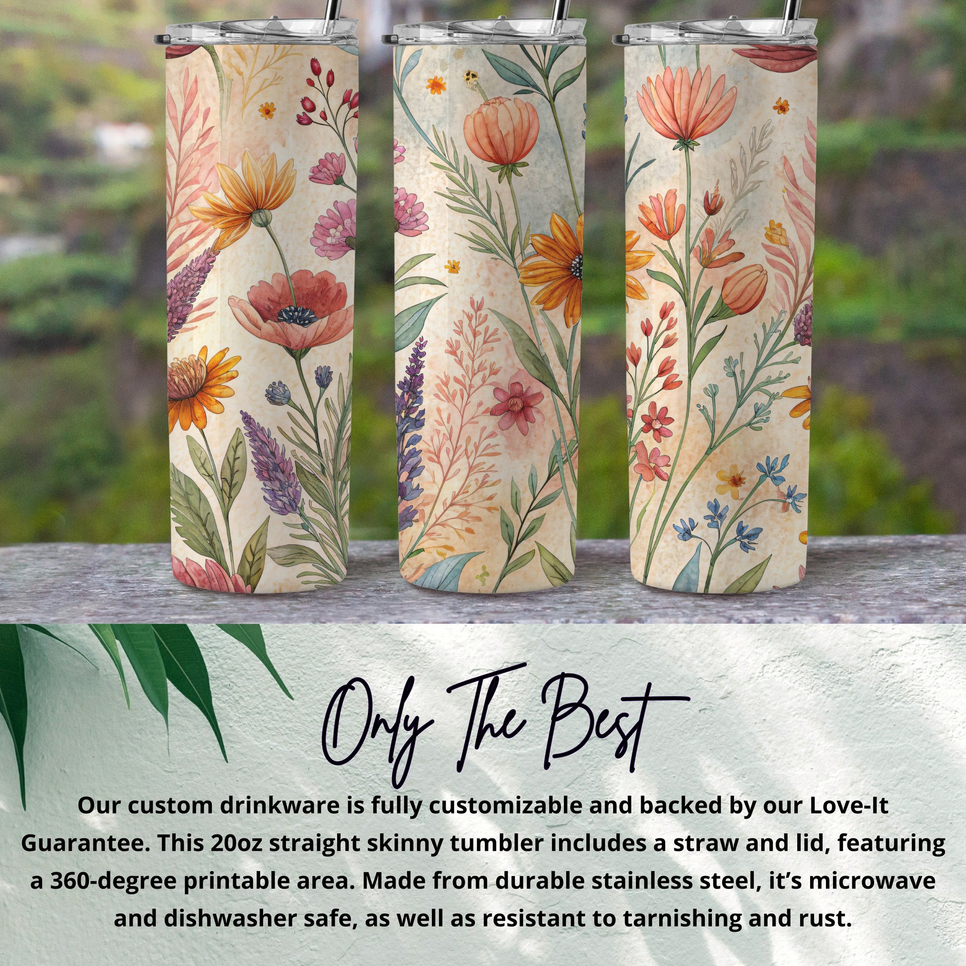 Vibrant Wildflower Meadow Floral Pattern 20 oz Skinny Tumbler - Walk Greener